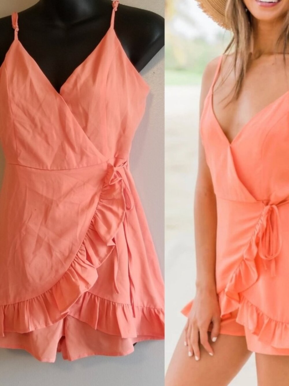Incredible Timing Orange Ruffle Wrap Romper